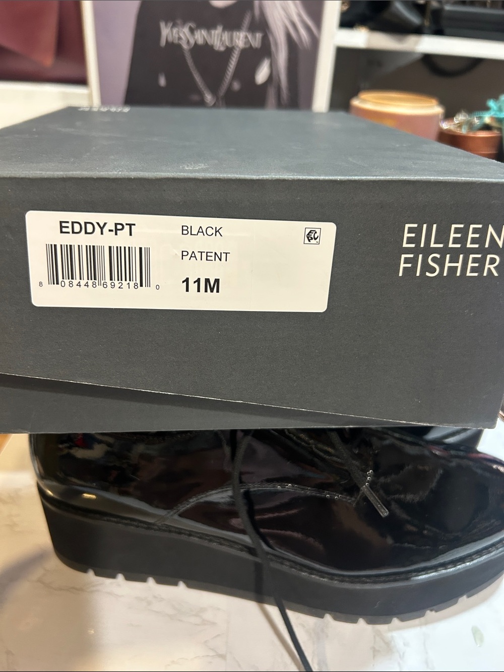 Eileen Fisher Eddy Black Patent Platform Lace-Up Boots - Picture 8 of 9